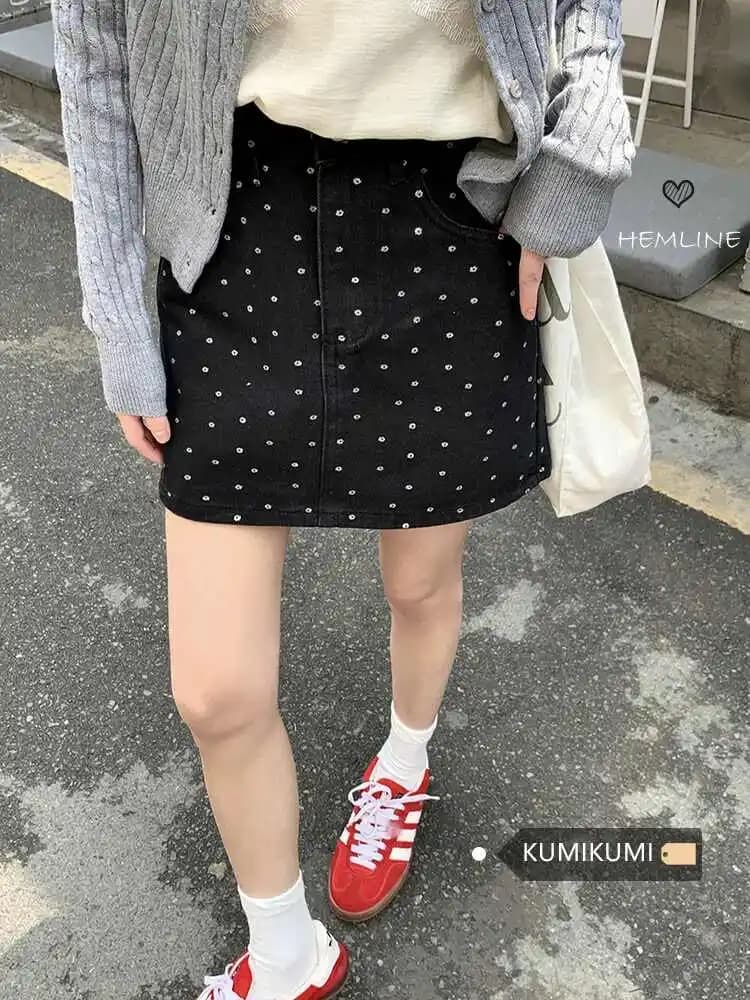 2025 Autunno Inverno Donna Moda coreana A-line Mini gonna di jeans 2000s Estetica Y2k Vita alta College A-line High Street Preppy