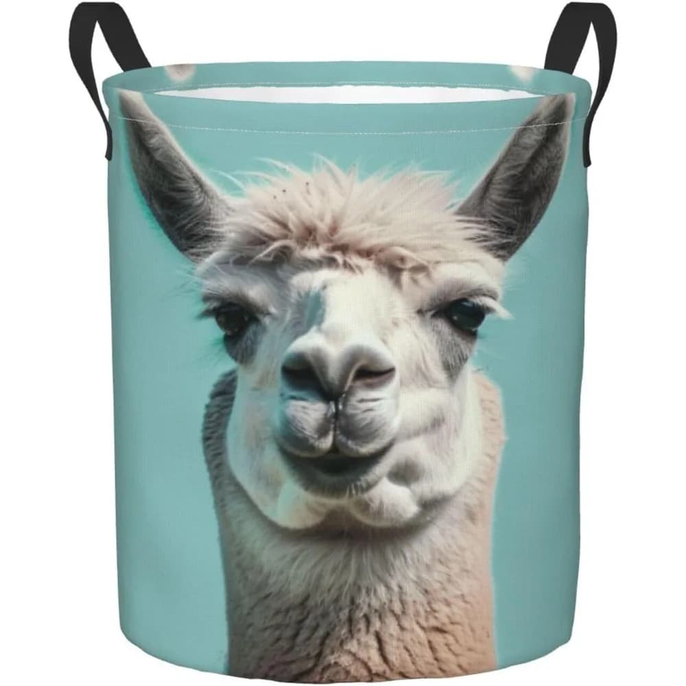 Funny basket for linen with round alpaca blade with handle, folding canvas container, dirty clothes bag for sink