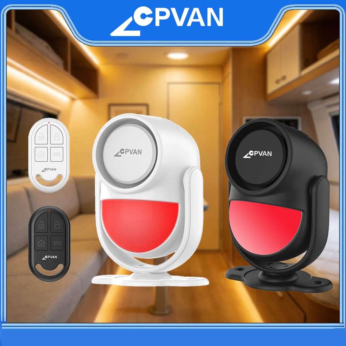 Sistema di allarme CPVAN per camper, wireless 433mhz, rilevatore di movimento PIR con telecomando e sensore porta per la sicurezza del camper, allarme a infrarossi.