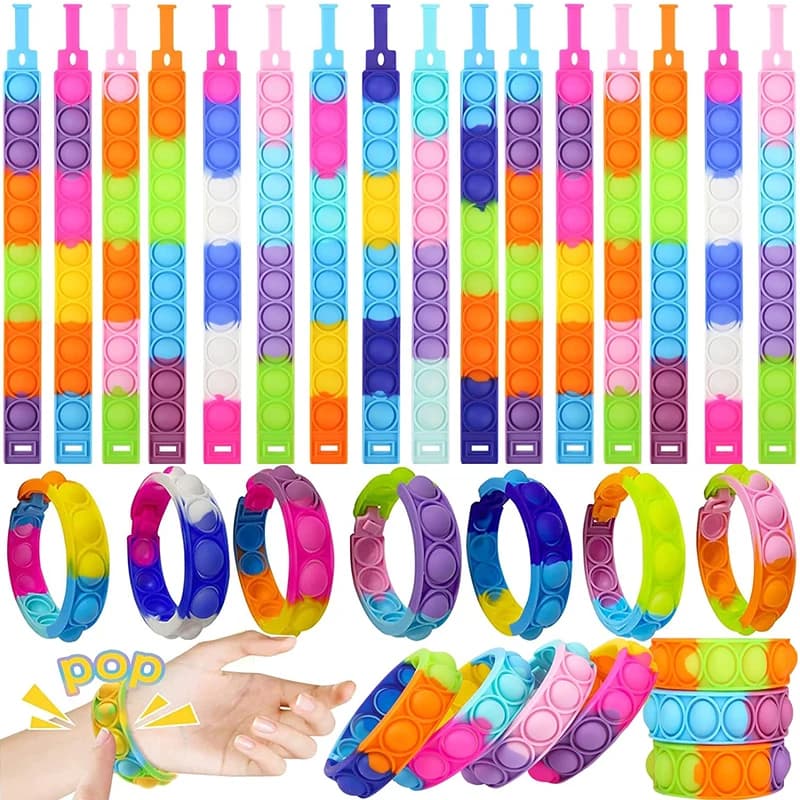12Pcs Pop Bubble bracciali bambini Fidget giocattoli sensoriali regalo bambini festa di compleanno bomboniere Goodie Bag Pinata Filler antistress