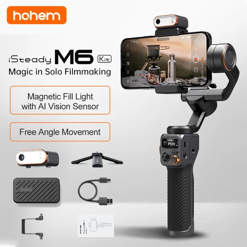 Hohem iSteady M6 Stabilizzatore cardanico a 3 assi Selfie Stick pieghevole con controllo APP e luce di riempimento magnetica per telefono cellulare Smartphone