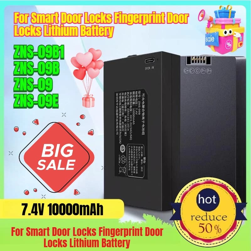 10000mAh ZNS-09B1/09B/09/09E per serrature intelligenti Serrature per porte con impronte digitali Batteria al litio