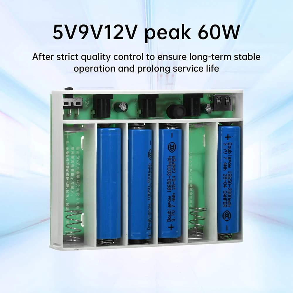 UPS DC with Output 5V 9V 12V, Interrupted Power Supply with 6 18650 Batteries, DIY Box for Domestic Router, Cellular, Tablet, Modem