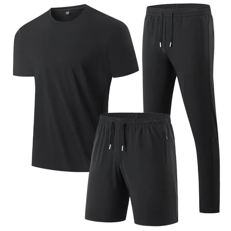 Nuovo Completo Sportivo Estivo da Uomo 2026 in Seta Ghiaccio, Casual, a Maniche Corte, Comodo e Traspirante, con Pantaloncini in Tessuto Spugna