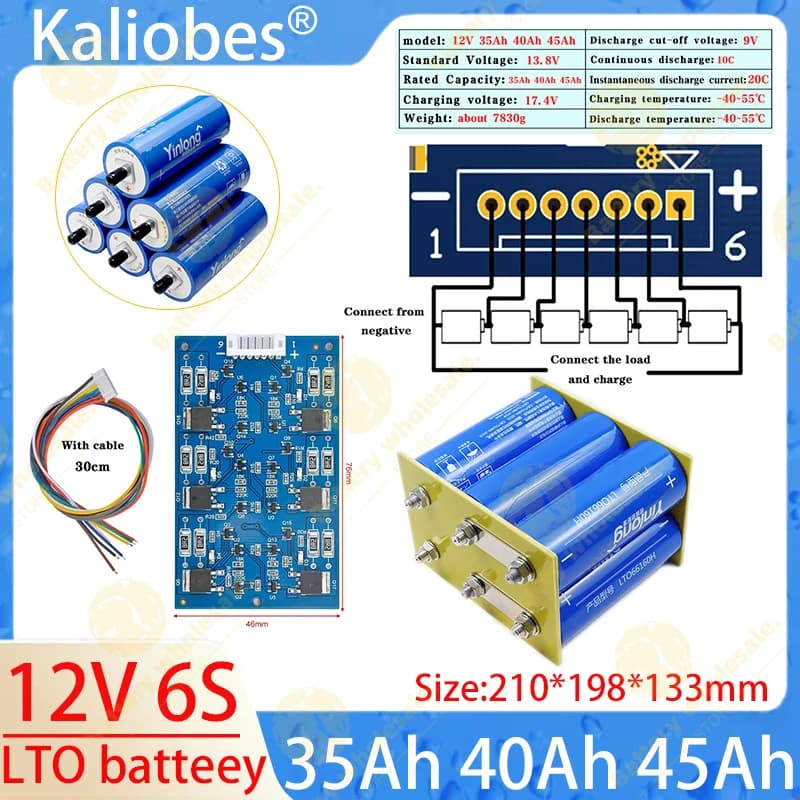 Batteria al Titanato di Litio LTO 66160 Fai-da-te 12V 45Ah 40Ah 35Ah 30Ah 10C 20C ad Alta Potenza per Barche Elettriche, Camper, Altoparlanti e Avviamento Auto