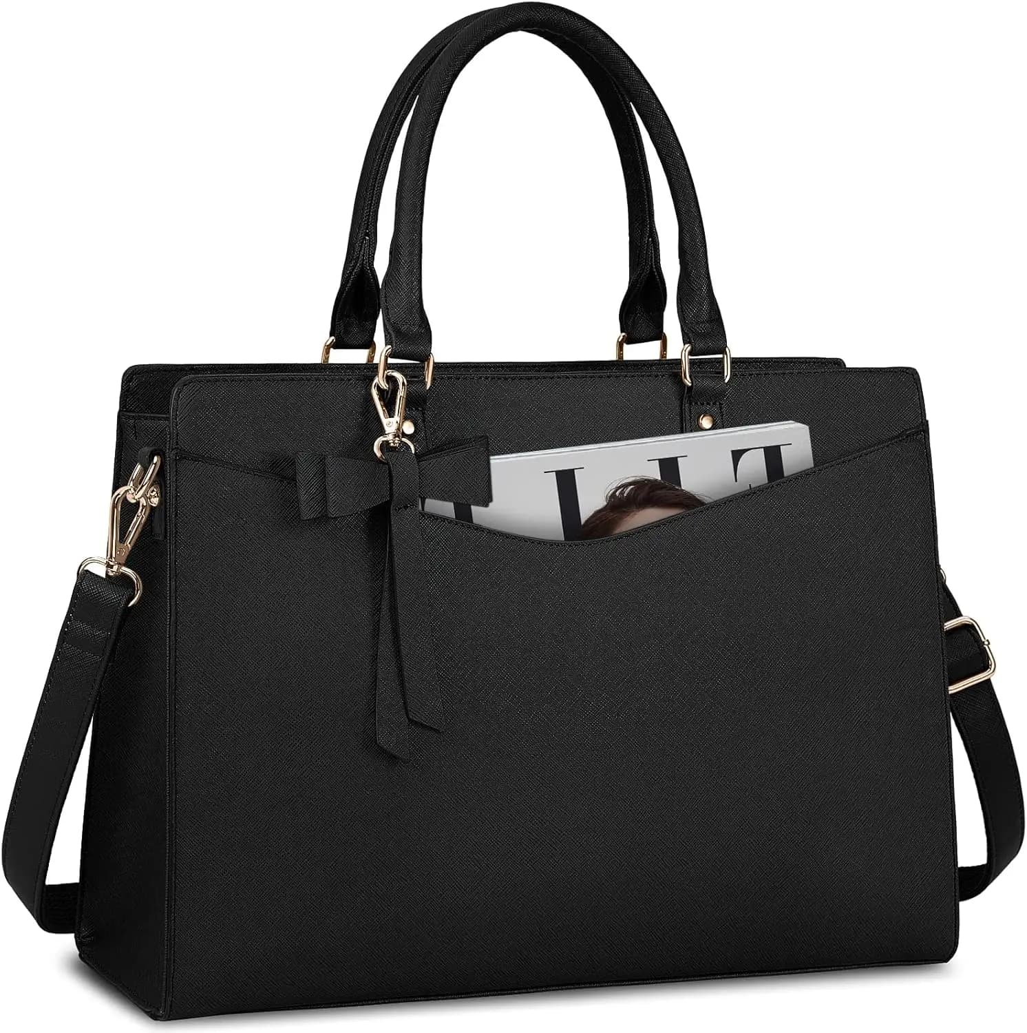 Borsa per laptop da donna 15.6 pollici in PU, borsa tote da ufficio, borsa da lavoro impermeabile, valigetta per computer