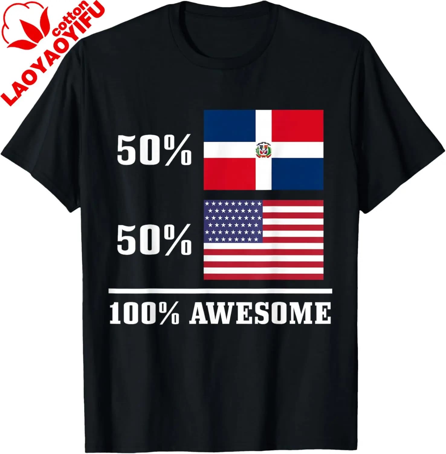 Maglietta con Bandiera USA 50% Repubblica Dominicana, T-Shirt con Stampa Personalizzata, Abbigliamento Vintage in Cotone, Regalo per Uomo, Ropa Hombre