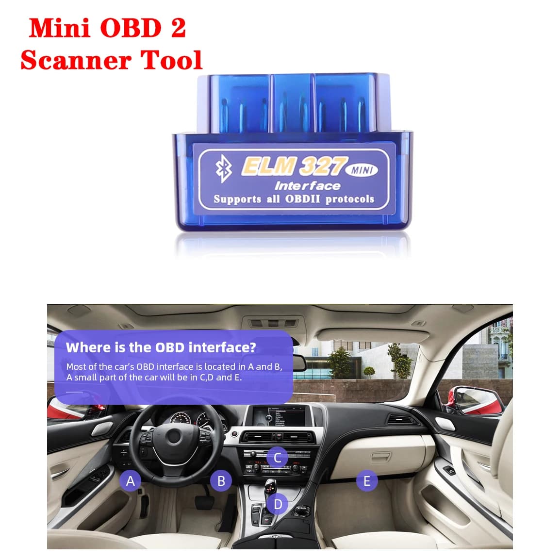 Scanner diagnostico per auto Eml327 V1.5 V2.1 OBD 2 Strumento scanner Strumenti diagnostici per auto Bluetooth Supporto 7/9 Protocolli OBDII Smart Scan