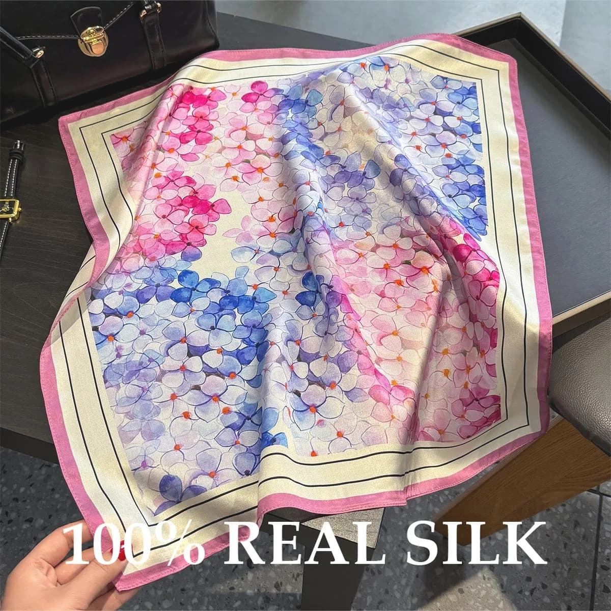 Nuova Sciarpa 100% Pura Seta da Donna, Moda Estiva, Piccola Sciarpa Quadrata 53cm, Sottile Sciarpa da Spiaggia, Poncho, Hijab, Bandana, Foulard, Pashmina