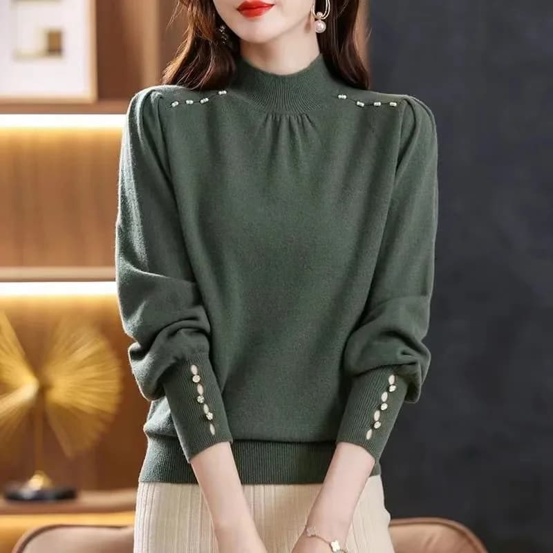 Maglione a collo alto da donna, nuovo modello autunno inverno 2026, giacca in maglia, pullover alla moda, maglia base elegante