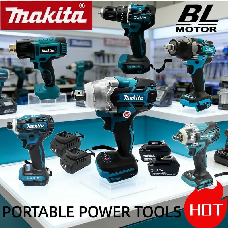Set Combinato Makita Senza Fili Brushless: Pistola Termica Digitale, Avvitatore a Impulsi / Chiave a Impulsi, DTD173, DTW600, DDF487, DTW700, TW004G, DTD171