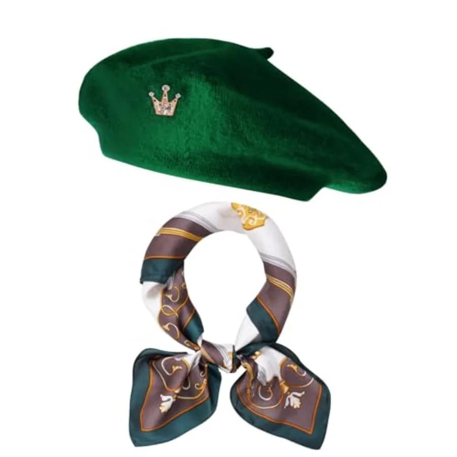 choyaxo 3pcs French Beret Hat Set Costume Accessories Set Including Beret Hat Scarf Crown Pin for Women French Themed Party