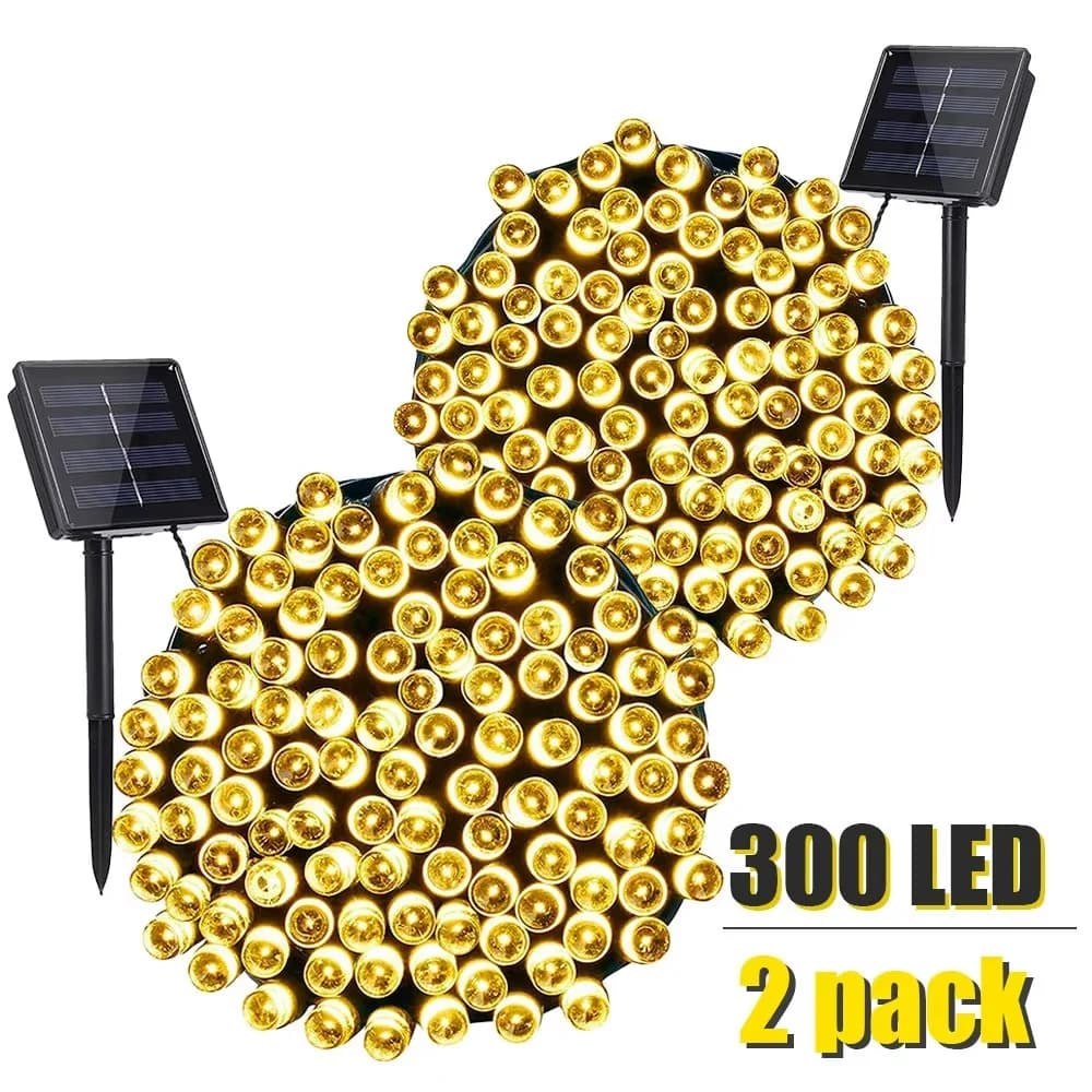 Confezione da 2 luci solari a LED impermeabili per esterni, 22M 32M, ghirlanda luminosa per decorazioni natalizie da giardino