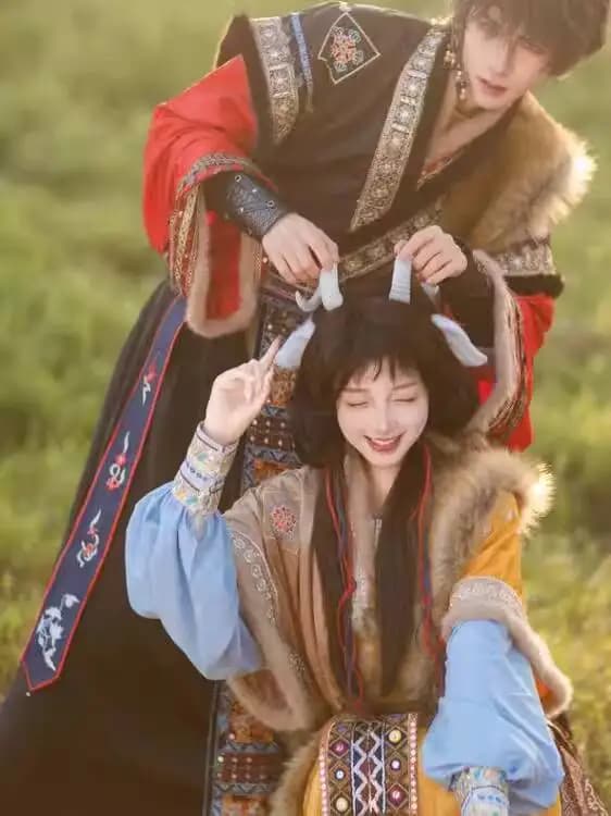 Nuovo stile esotico tibetano Hanfu Donna Stile coppia Elementi Han Sistema di canzoni Migliora la fotografia di viaggio Abito nazionale Cospaly