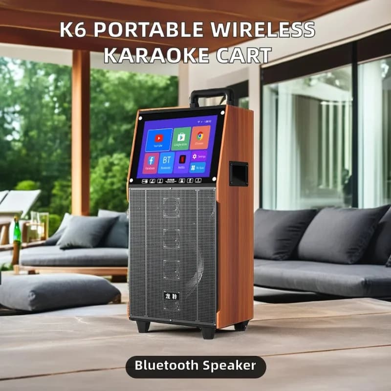 Mini scatola di legno Home Theater K6 Touch screen wireless portatile Macchina per karaoke Altoparlante per interni/esterni