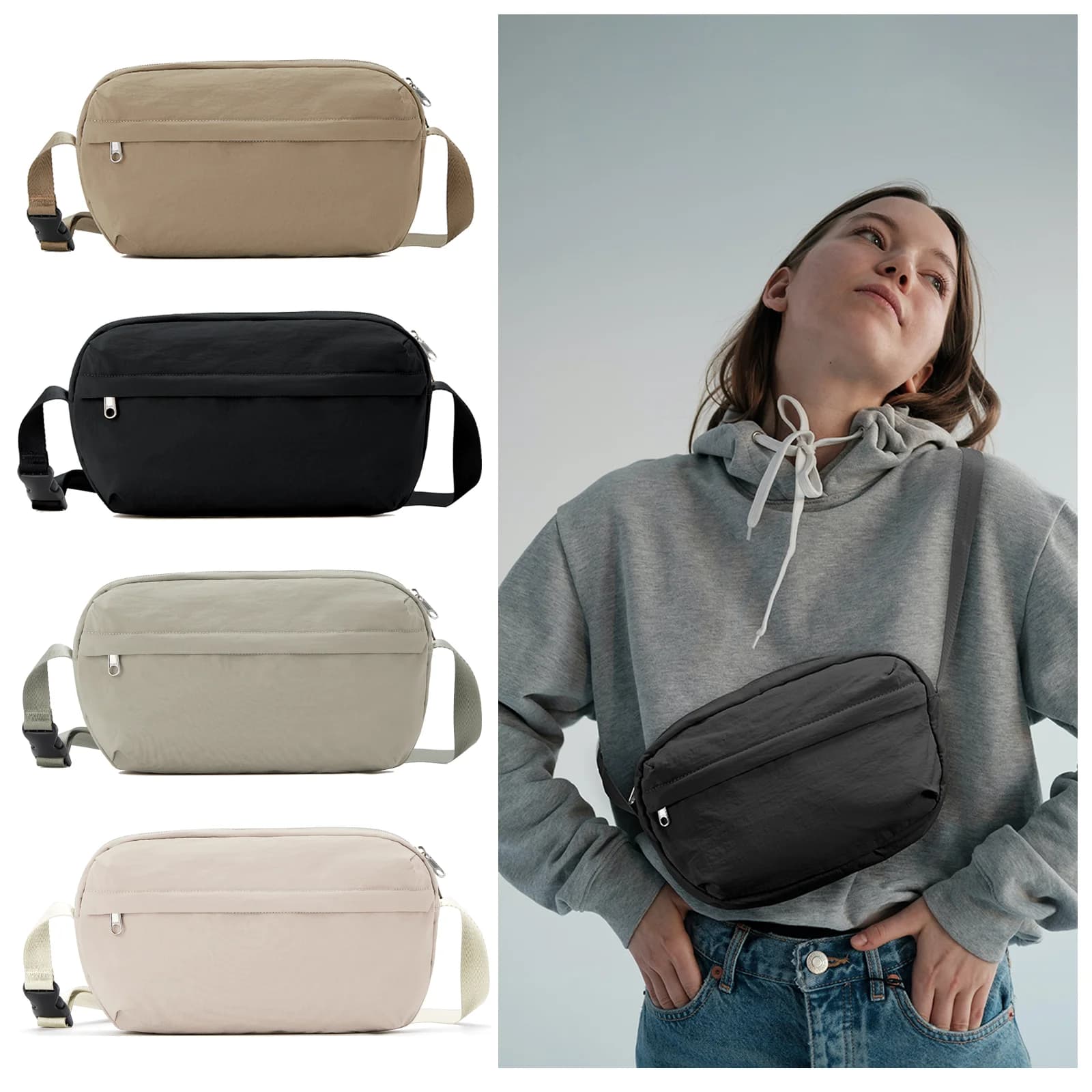 Women's Sports Gym Shoulder Bag Running Waist Bag Waterproof Shoulder Bag Functional Breast Bag Fashion Adjustable Belt