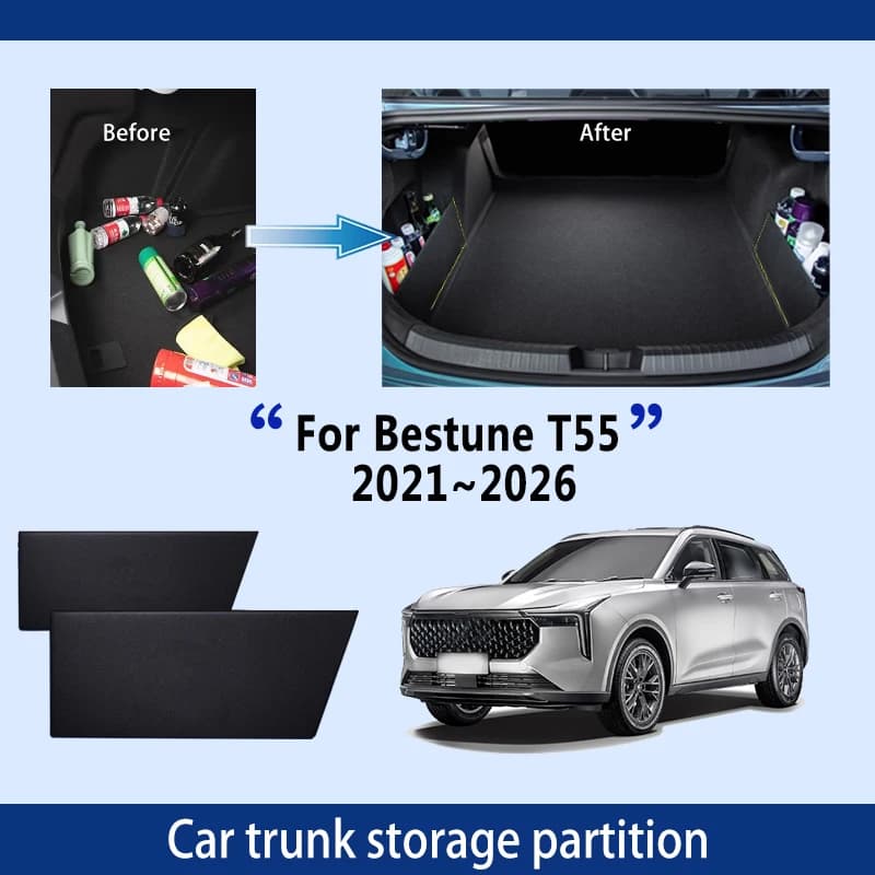 Accessori auto per Bestune T55 2021 ~ 2026 Ispessimento Tronco Partizione di Stoccaggio Multifunzione di Stoccaggio Auto Parti Interni Organizzatore
