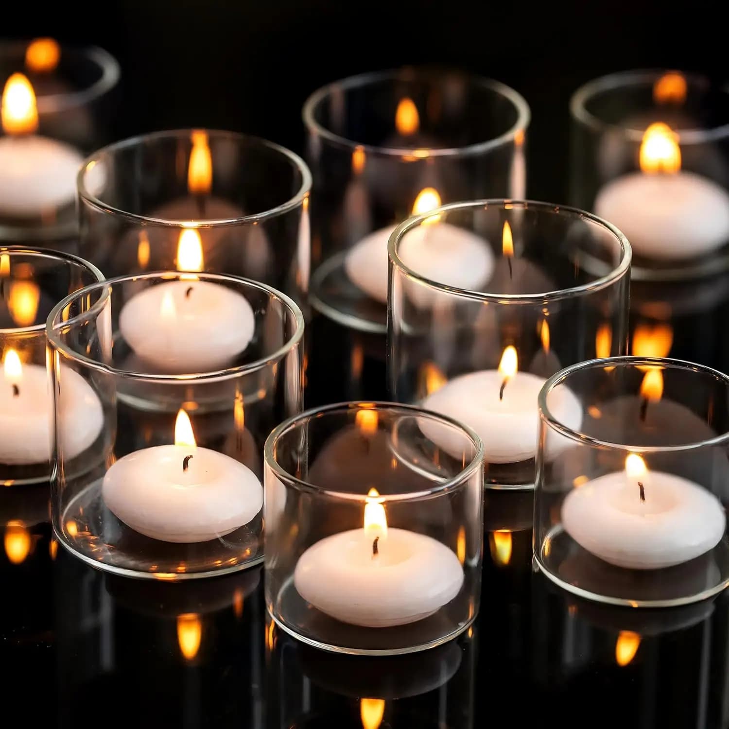 Transparent glass candle holder - Set of 48 pieces for weddings, parties and home decorations