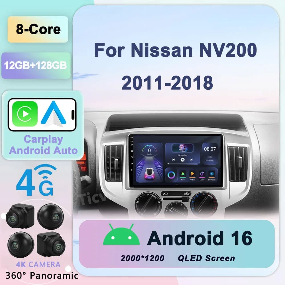 Android 16 Autoradio Per Nissan NV200 2011 2015 2016 2017-2018 2din Lettore Multimediale Per Auto Stereo Carplay Auto Radio DVD