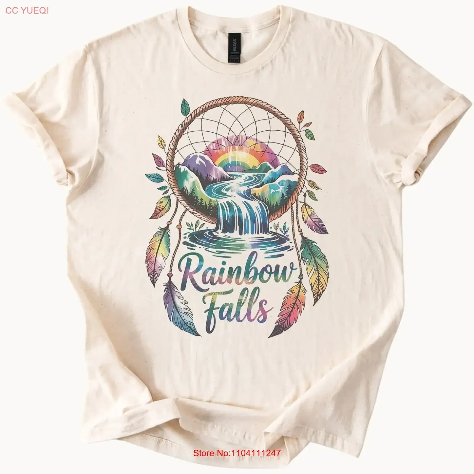 Rainbow Falls T Shirt Dreamcatcher Nature Boho Top vintage Washed designer clothes Slightly Comfortable Stretched streetwear