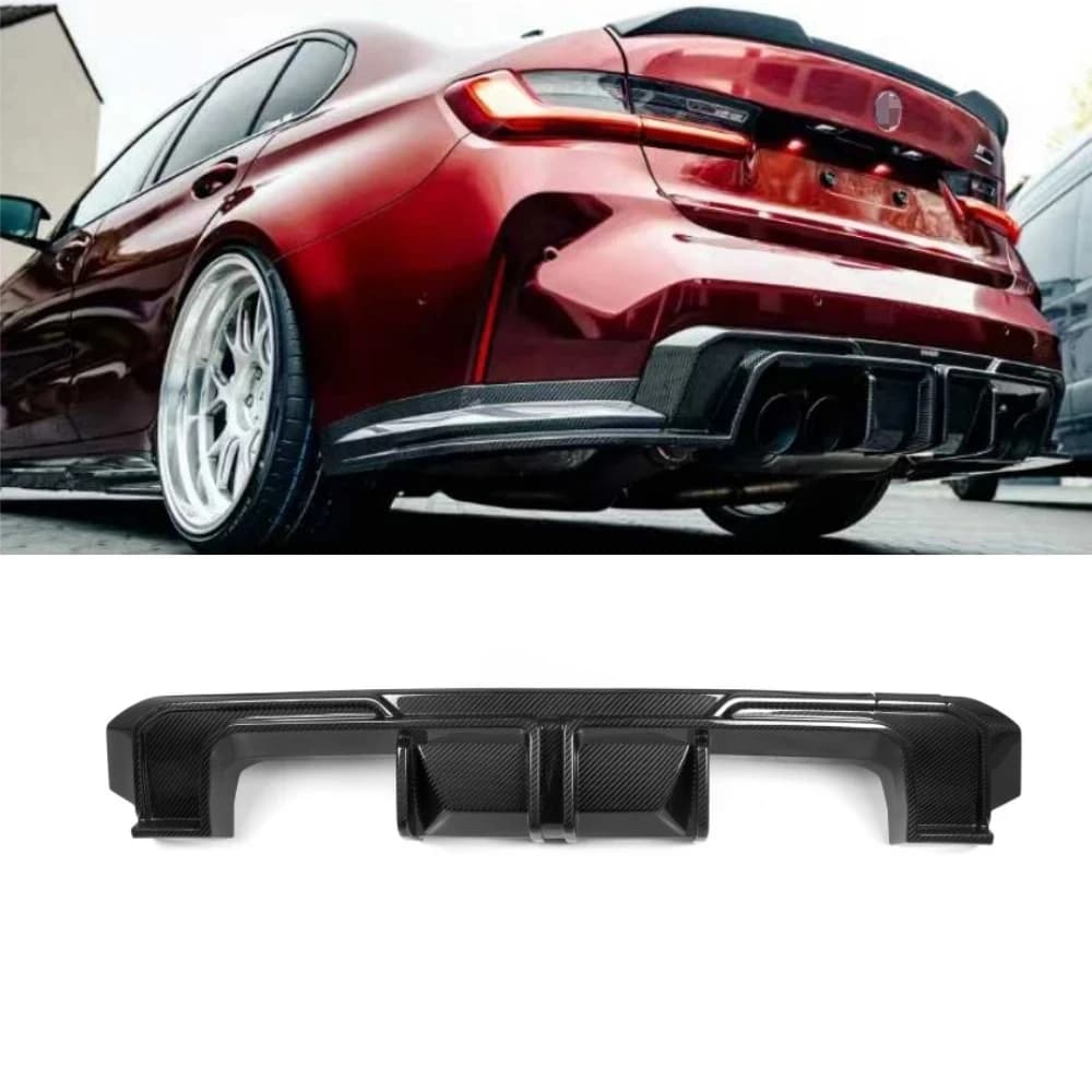 NUOVO Diffusore paraurti posteriore stile SQ in fibra di carbonio a secco senza luce a LED per BMW M3 G80 4 porte/M4 2 porte G80 G82 G83 Diffusore posteriore