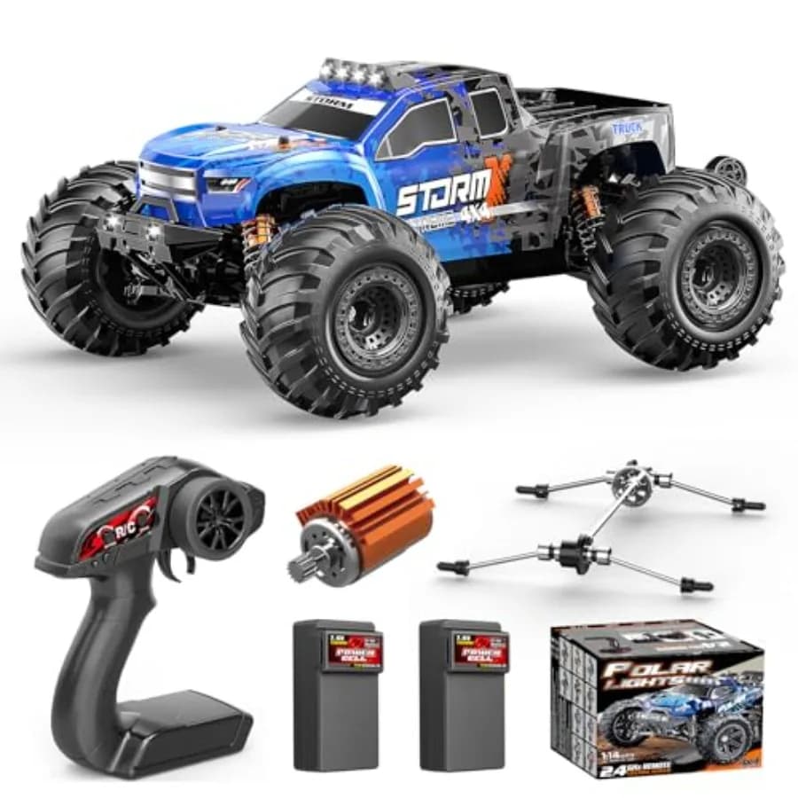 Camion RC Fuoristrada 1:14 4WD Veloce con Telecomando 40KM/H 4X4 Impermeabile Monster Truck con 2×1300mAh Batterie Incluse