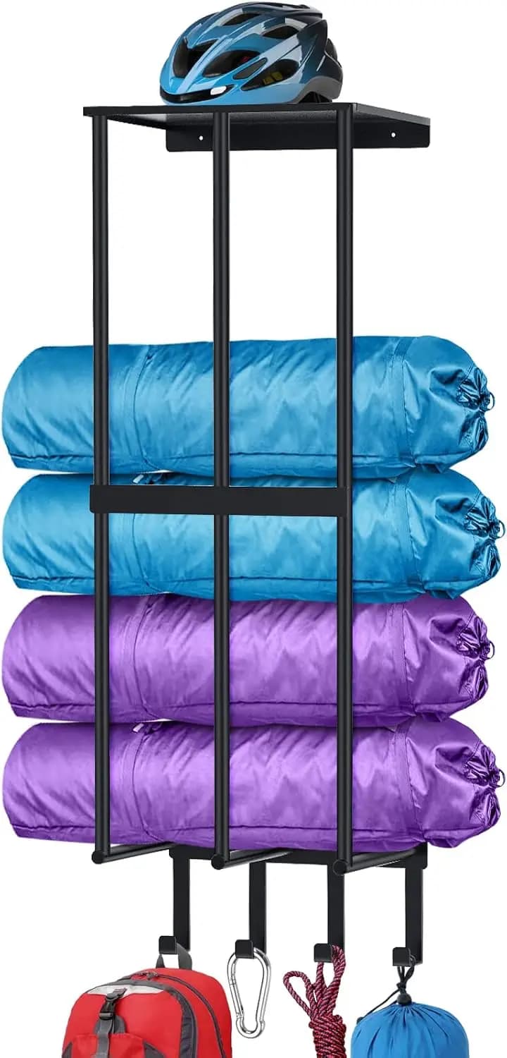 Supporto da parete per sedia da campeggio per garage, scaffale in metallo con 4 ganci, porta sedia da spiaggia, porta ombrellone, nero opaco