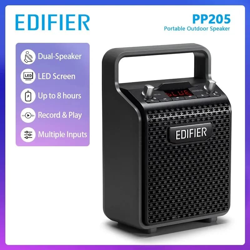 Edifier PP205 Outdoor Portable Bluetooth Speaker with Wireless Mic for Karaoke Line In/USB/TF Card Inputs 8 Hours Playback