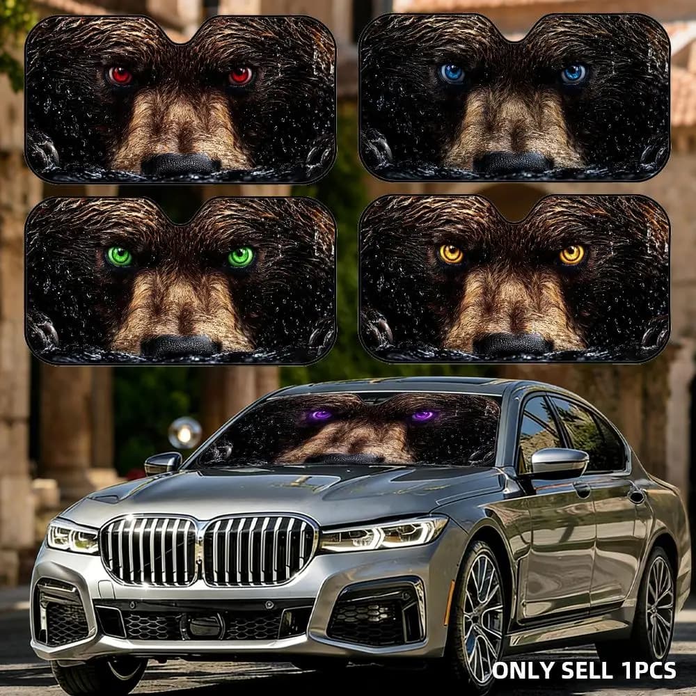 Parasole per Auto con Occhi di Orso Arrabbiati, Riutilizzabile in Foglio di Alluminio, Protezione UV e Isolamento Termico