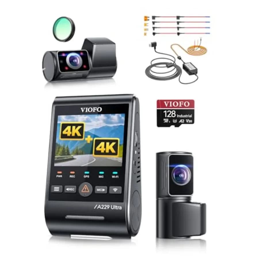 A229U 3CH+128GB Card+HK4 Hardwire Kit: Dash cam ultra a 3 canali per auto, sensori STARVIS 2, doppia 4K HDR + 1080P, obiettivo fisheye 210°