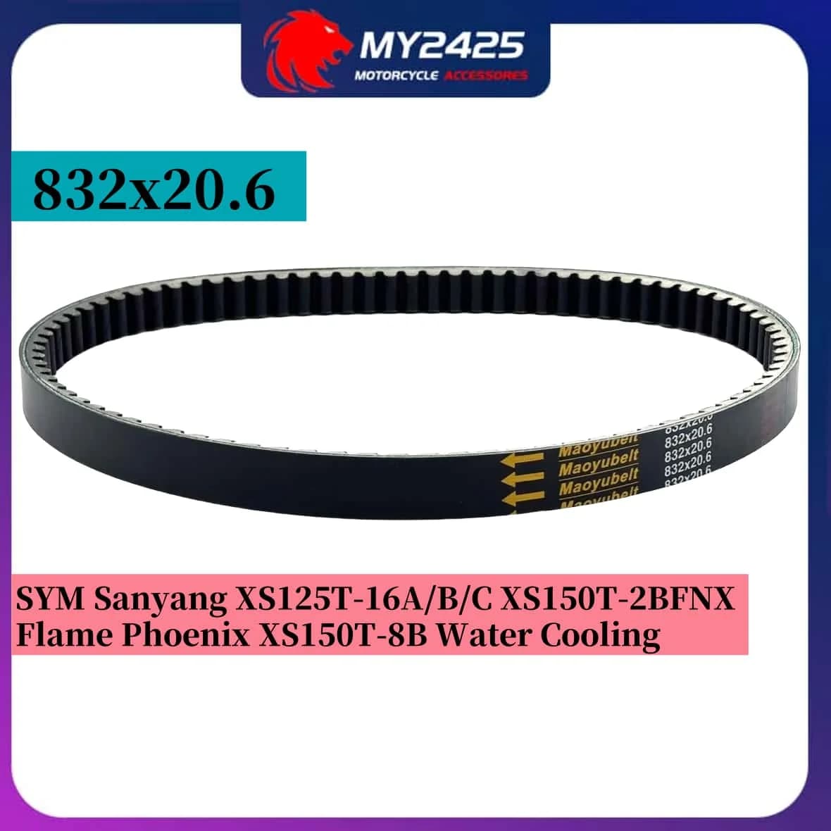 Cinghia di trasmissione Kevlar E EPDM 832x20.6x28 Per SYM Sanyang XS125T-16A/B/C XS150T-2B FNX Flame Phoenix XS150T-8B FIDDLE Raffreddamento ad acqua