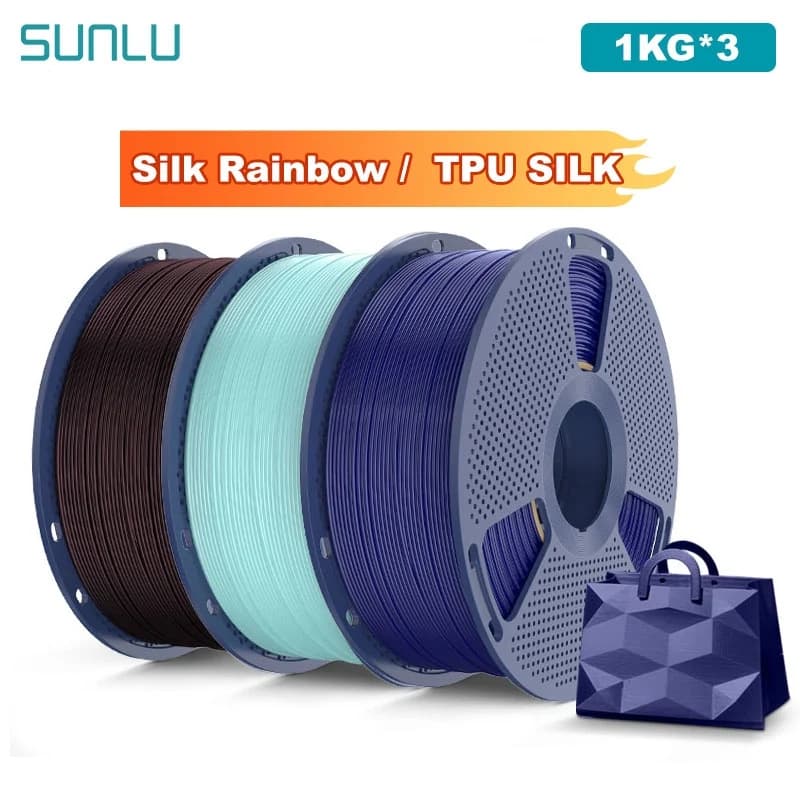 SUNLU Rainbow Silk Filament/ TPU of 3 kg Coil of 1,75 mm 1000 g (2,2 lbs) Filament ordered wrapped suitable for most FDM printers