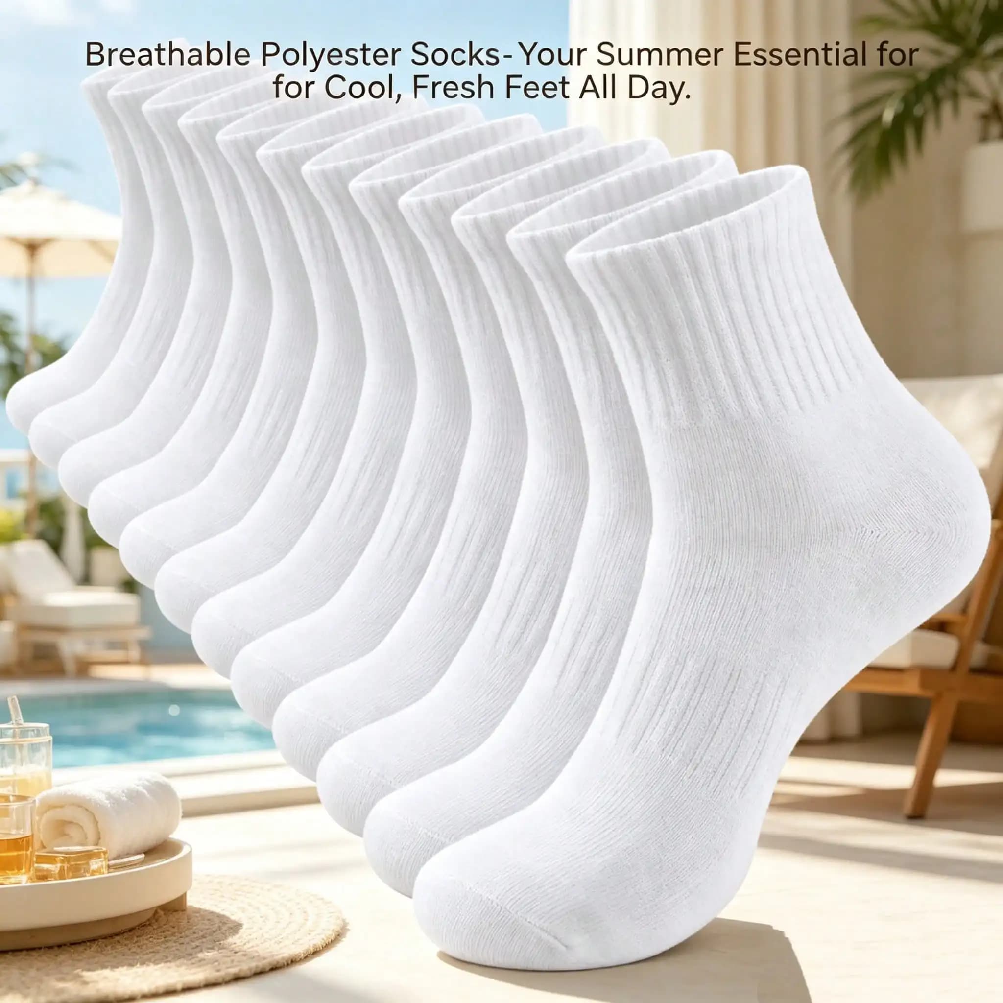 5/10 /15Pairs Men's Black & White Solid Thin Mid-Calf Socks, Rib-Knit Casual Socks For Sports & Office Wear