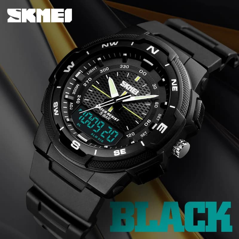 SKMEI orologio da polso sportivo all'aria aperta con retroilluminazione per cronometro militare da uomo data settimana 5bar orologi da polso con display doppio orario impermeabile