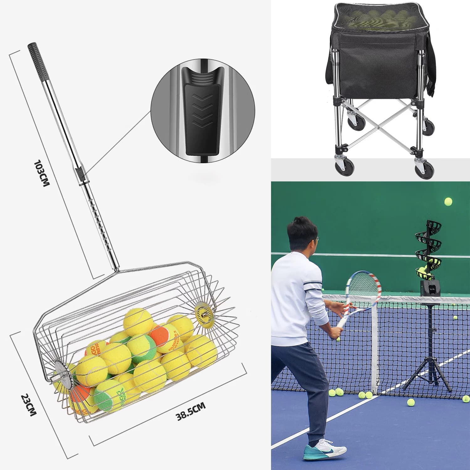 Heavy Duty 3-Set Tennis Ball Tosser Foldable Tennis Cart For Training Essential Equipment For Tennis Players