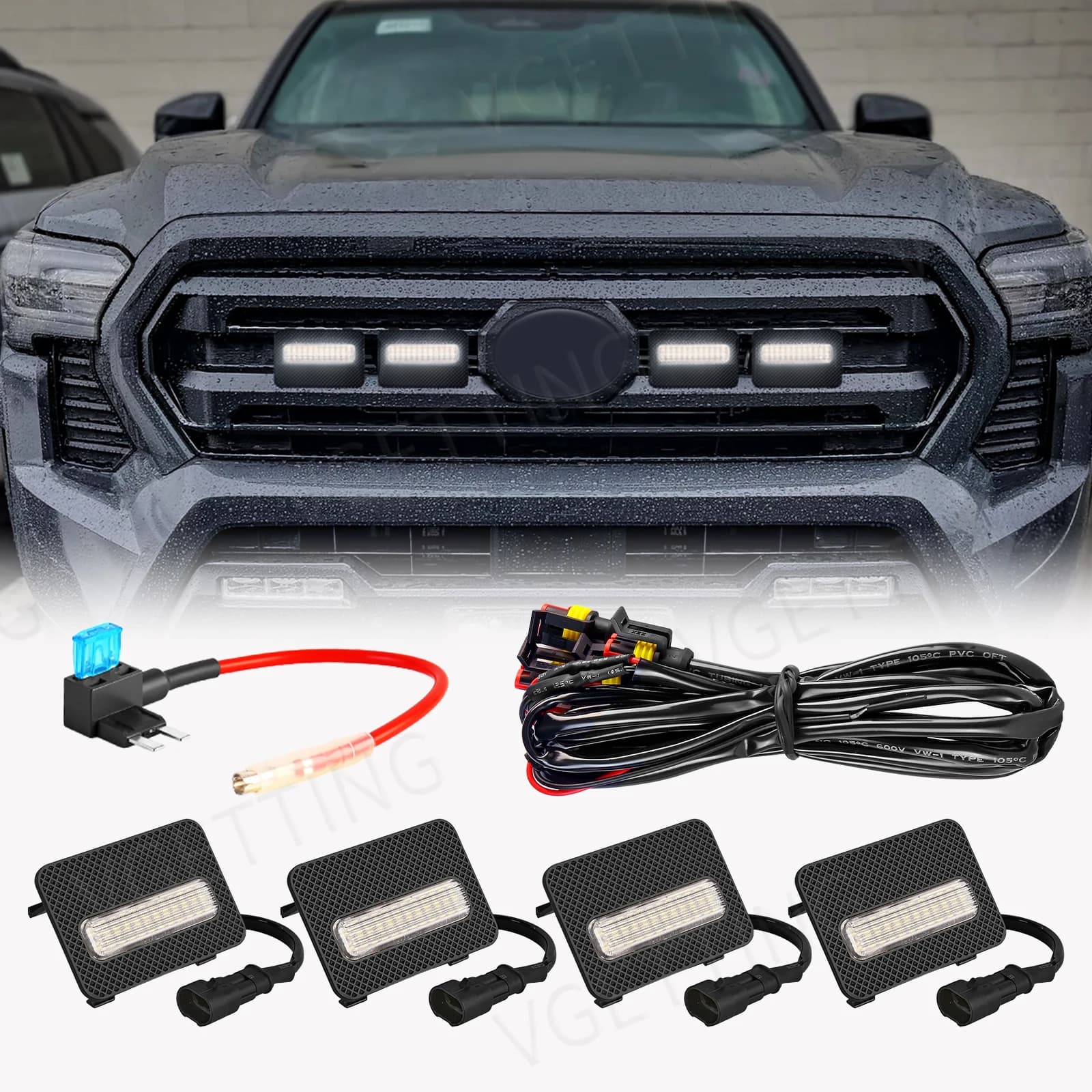 Per il 2024 2025 Toyota Tacoma SR SR5 Auto Griglia Anteriore Luci Griglia Anteriore LED Lampada di Avvertimento Luce Diurna Bianco Ambra 12V