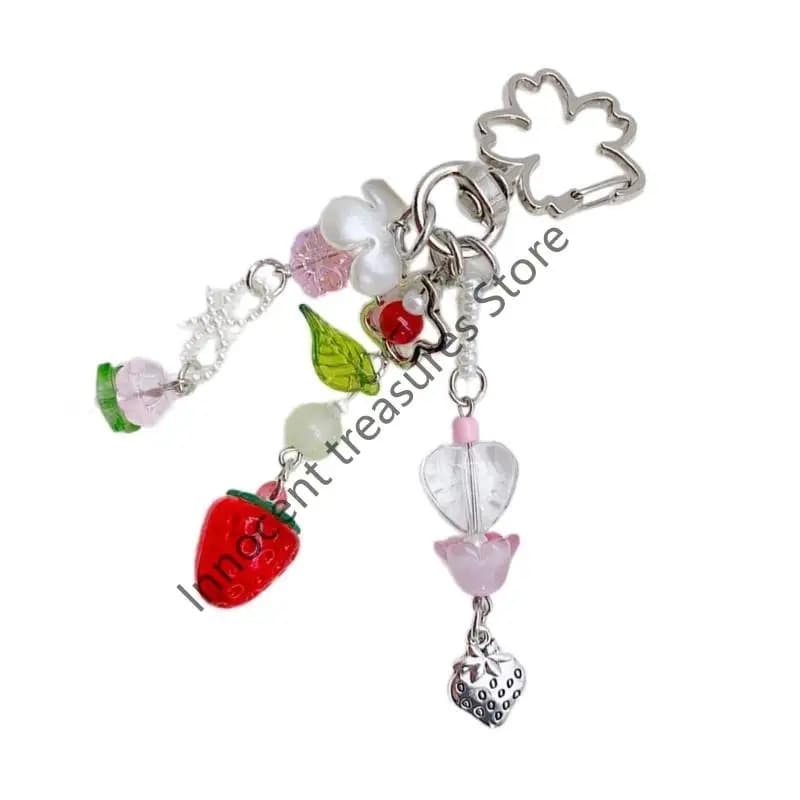 Tornario a fiore fragole 3xua Sweet Strawberry Ciondolo adorabile Decorazioni sospese Castino per il takeyring per borsetta