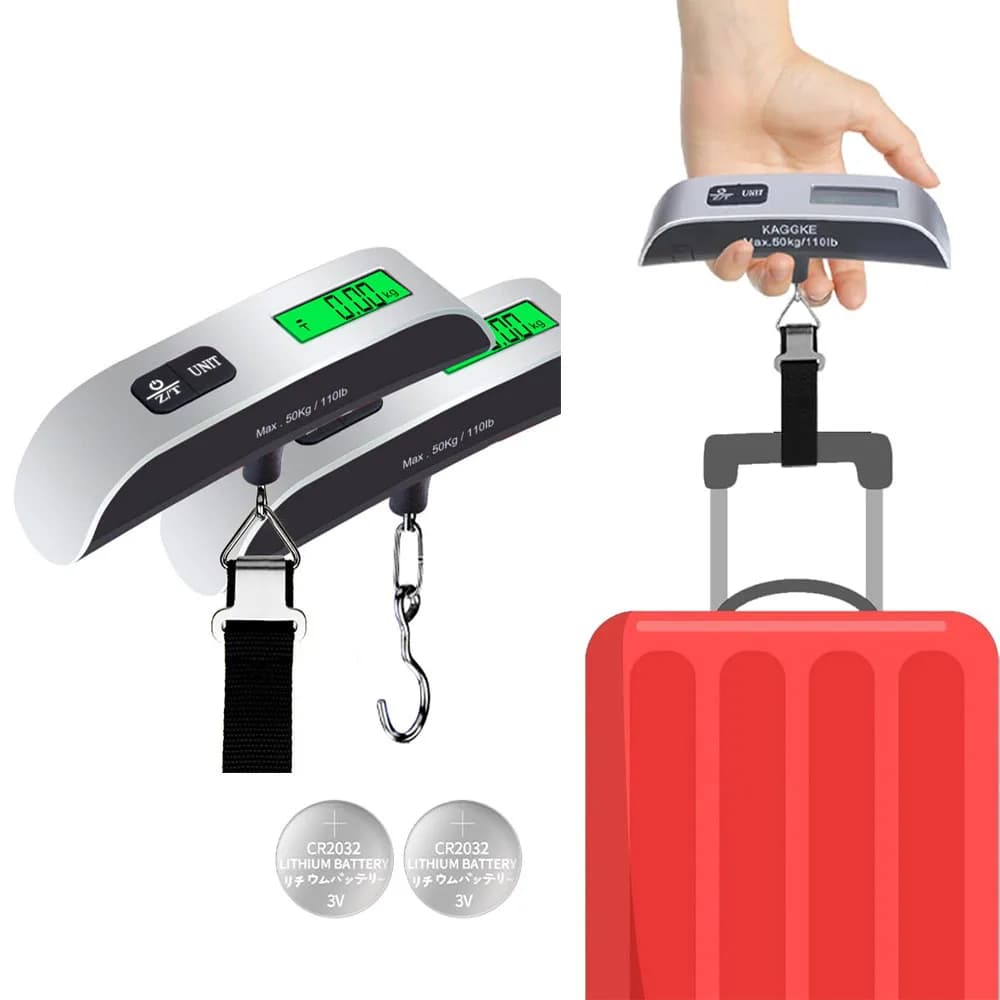 Bilancia Elettronica Portatile da 50kg/110lb con Display LCD Digitale, Strumento di Pesatura Manuale per Valigie e Bagagli