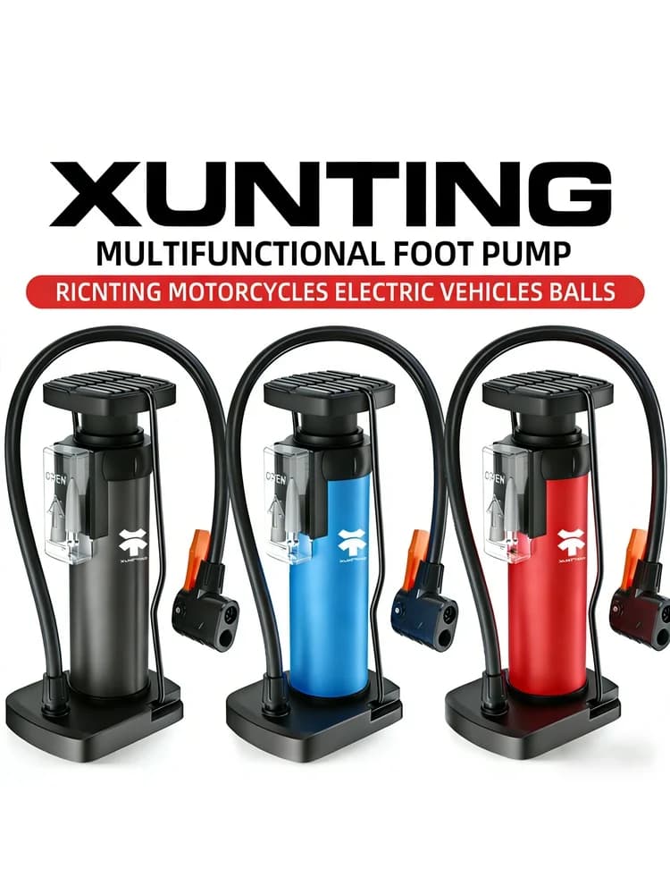 Mini Pompa a Pedale XUNTING Fino a 120 PSI, Pompa Portatile in Alluminio con Ugello Multi-Valvola per Biciclette e Moto