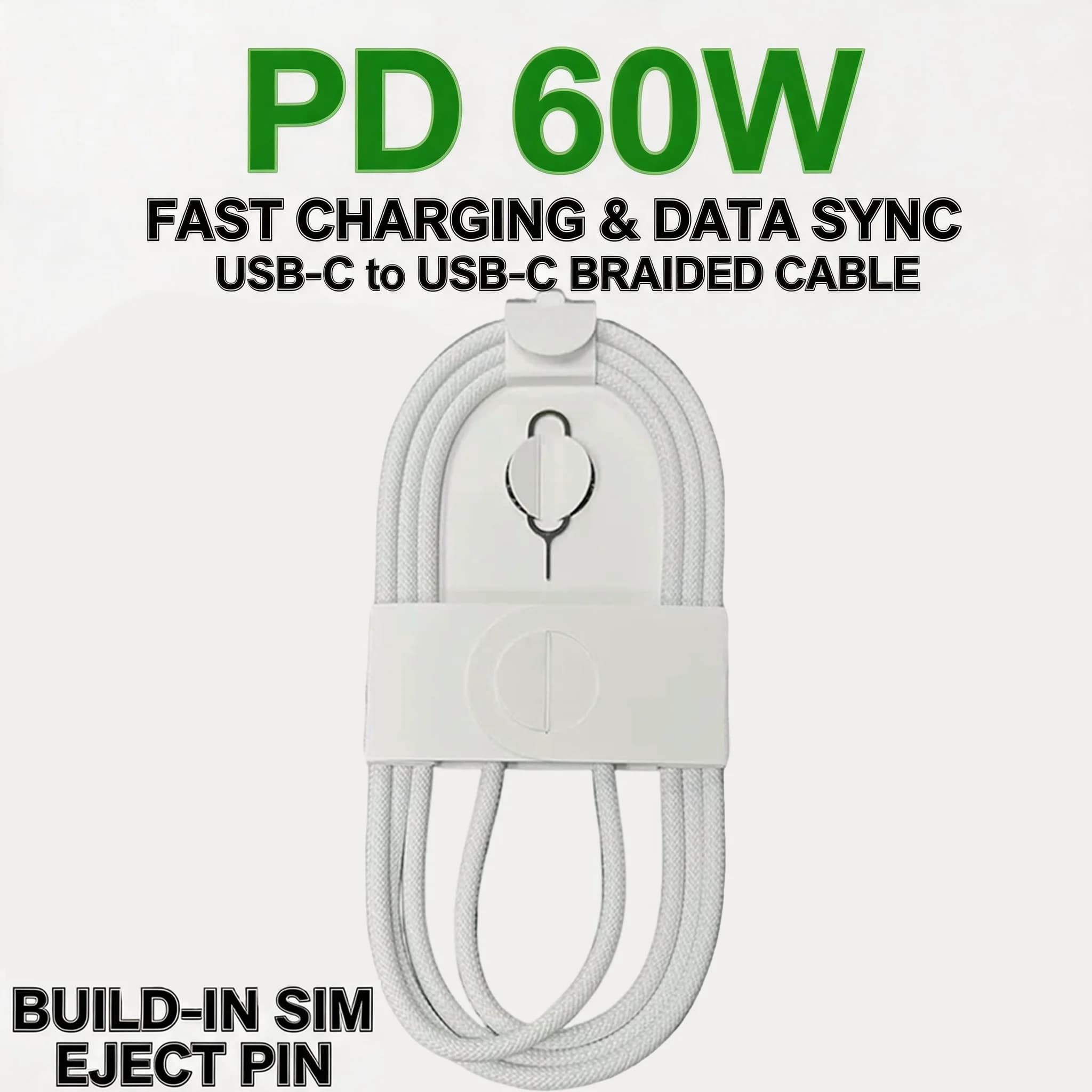 1-50Pcs PD 60W Fast Charger USB C Cable For iPhone 16 15 14 13 17 Pro Max Weaving Type-C Date Cable Charge Accessories