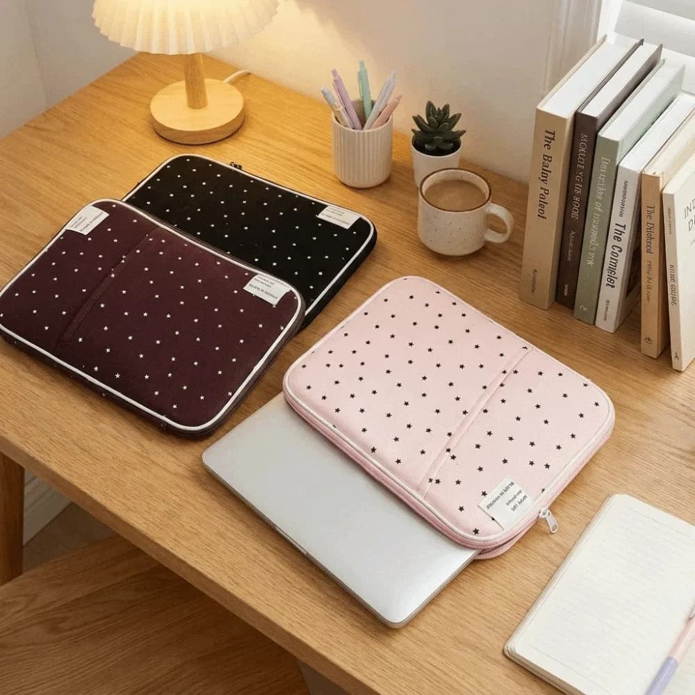 Corduroy Star Printed Laptop Sleeve Bag Shockproof Design Soft Tablet Protective Case Lightweight Slim 13.3 Inch 10-11 Inch
