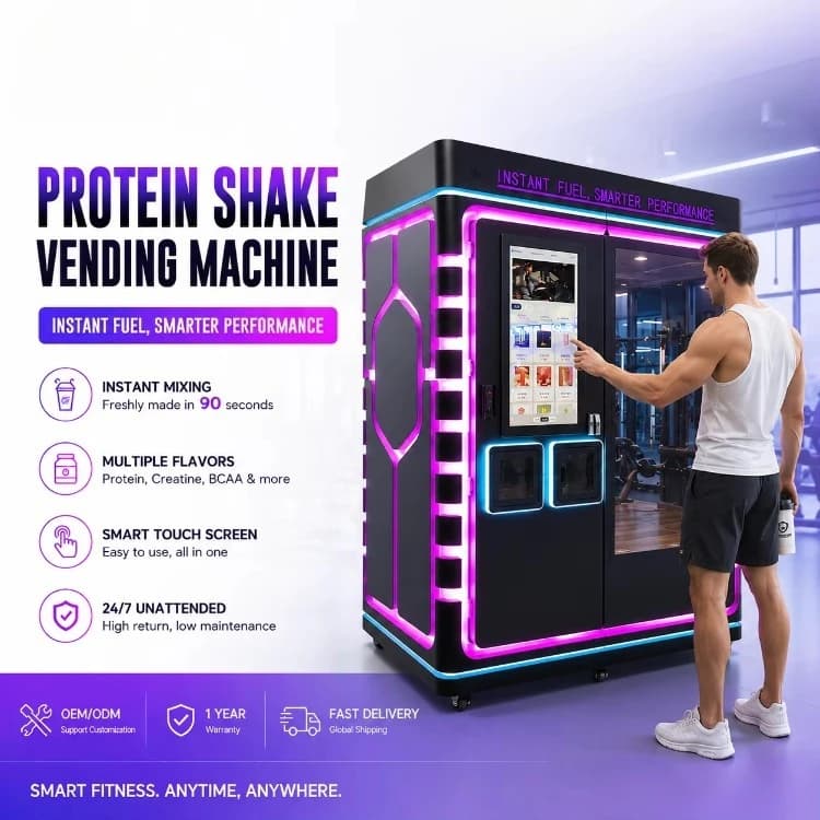 Intelligent Large Capacity Protein Powder Vending Machine SDK Auto Clean Multi Flavor for Gym Fitness Sports Center
