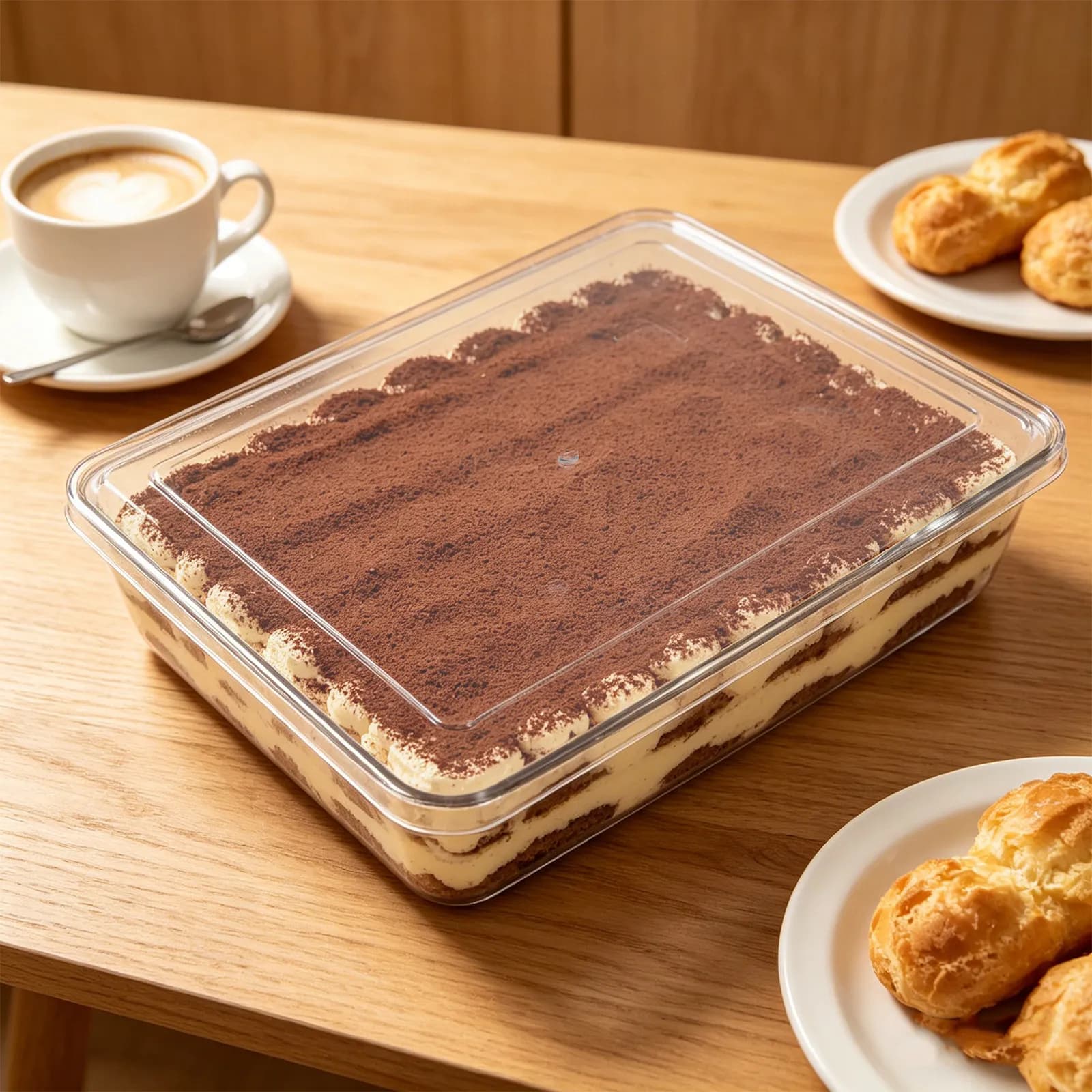 Clear Rectangle Tiramisu Cake Pan Plastic Container with Lid 13.1x28.8in Dessert Storage Box Cake Tray for Bakery Meal Prep