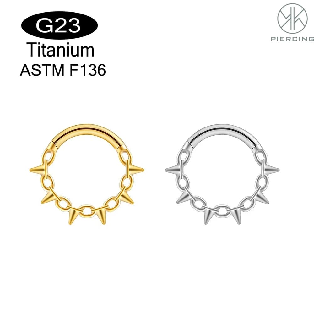 1pcs ASTM F136 G23 Titanio Septem Naso Anello Piercing Catena e Spike Cerniera Clicker Segmento Anello Anello 16G Gioielli