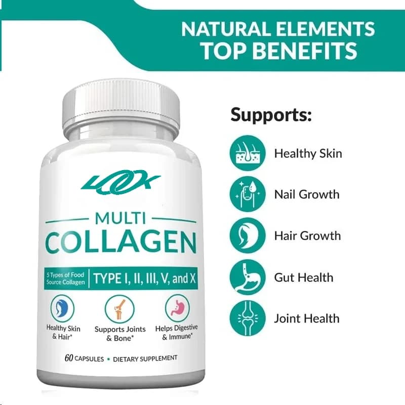 Multi collagene 60 capsule - Tipo I, II, III, V, X guscio d'uovo, pollo, pesce selvatico e miscela di manzo alimentato all'erba 2025 milligrammi