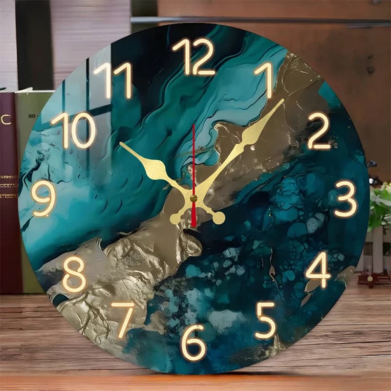 Orologio da parete sospeso silenzioso rotondo in legno di marmo verde, adatto per soggiorno, ufficio, sala studio, camera da letto, decorazione domestica