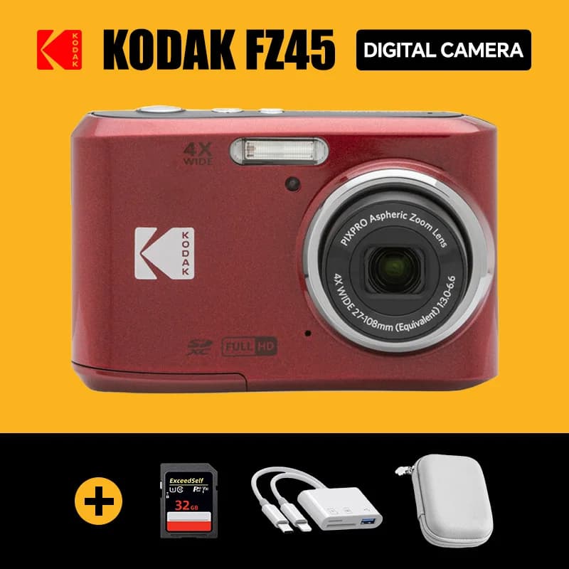 Fotocamera Digitale Originale Kodak Pixpro FZ45, 16 MP, Zoom Ottico 4X, Video Full HD, Video HDR, con Scheda SD da 32GB, Custodia e Kit Regalo