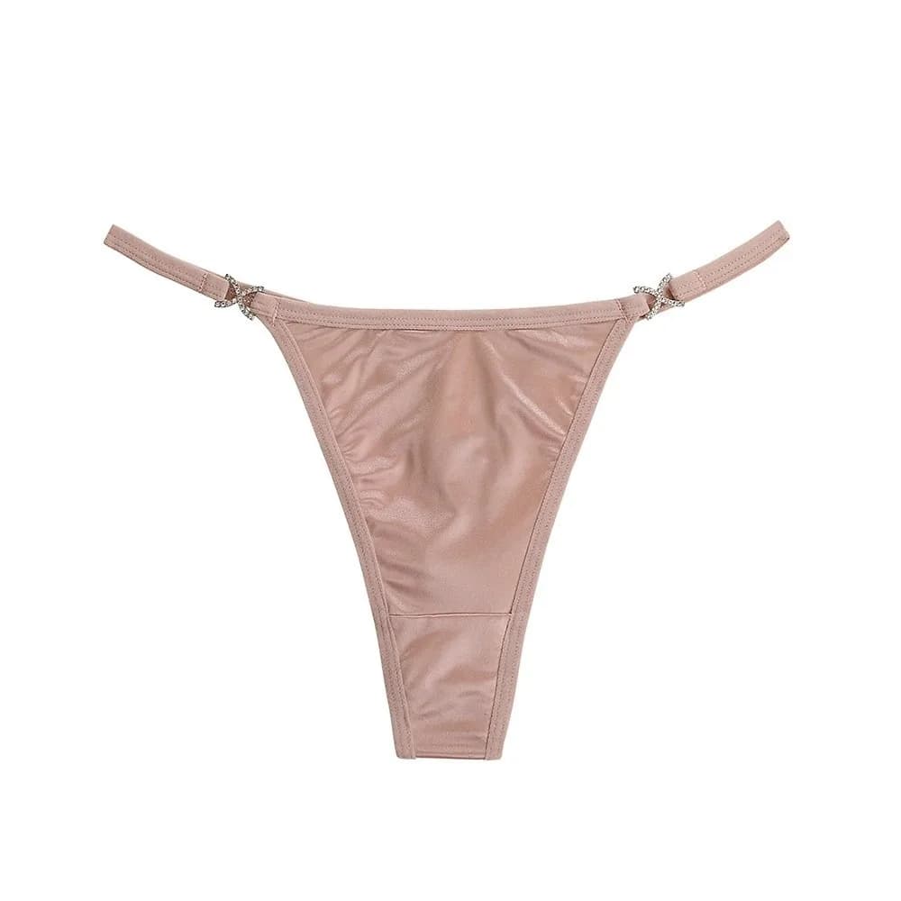 Slip Bikini in Raso Lucido con Fondo in Cotone, Senza Cuciture, Tinta Unita, a Vita Bassa, Tanga, Intimo