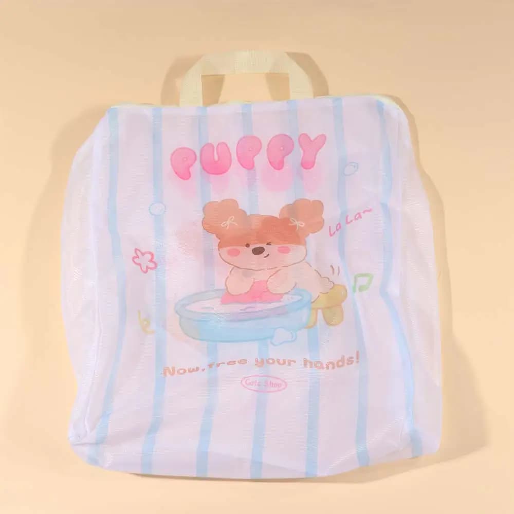 4Pcs/Set Cartoon Bear Laundry Bag Zippered Anti-deformation Puppy Mesh Laundry Bag with Handle Protective