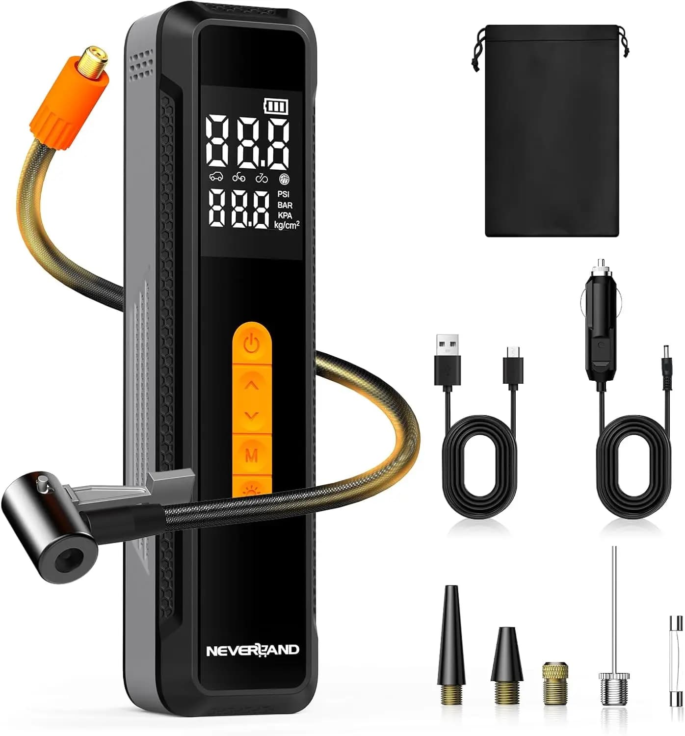 Compressore d'aria portatile con batteria da 20000mAh, 150 PSI per pneumatici auto, pompa elettrica per bici con manometro e luce LED